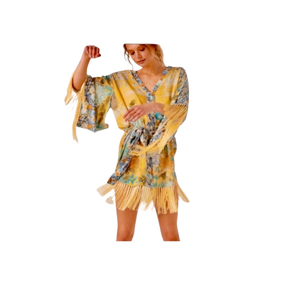 Spell Yellow Floral Fringe Mini Dress